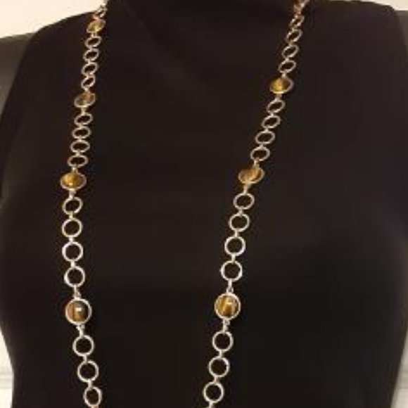 Chaps Gold Tone Chain with Amber Tiger Tone Beads - Picture 3 of 11